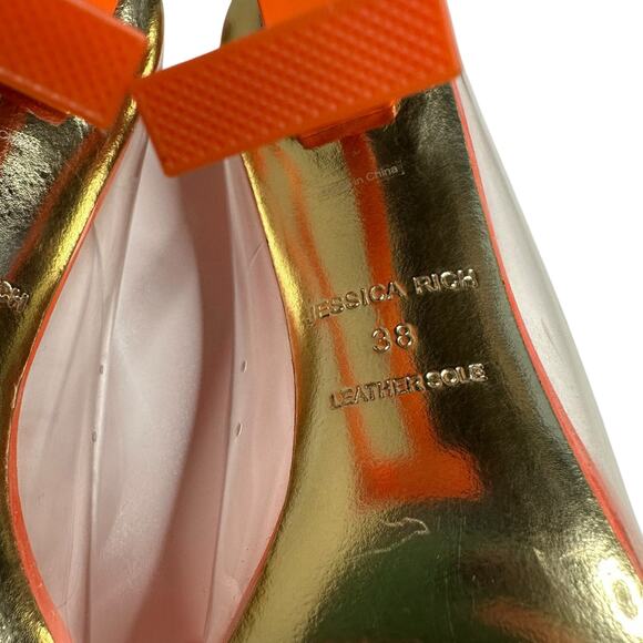 JESSICA RICH Transparent So Fancy Sandal Orange Clean Pointed Heel Women's 38 8 - Picture 12 of 15